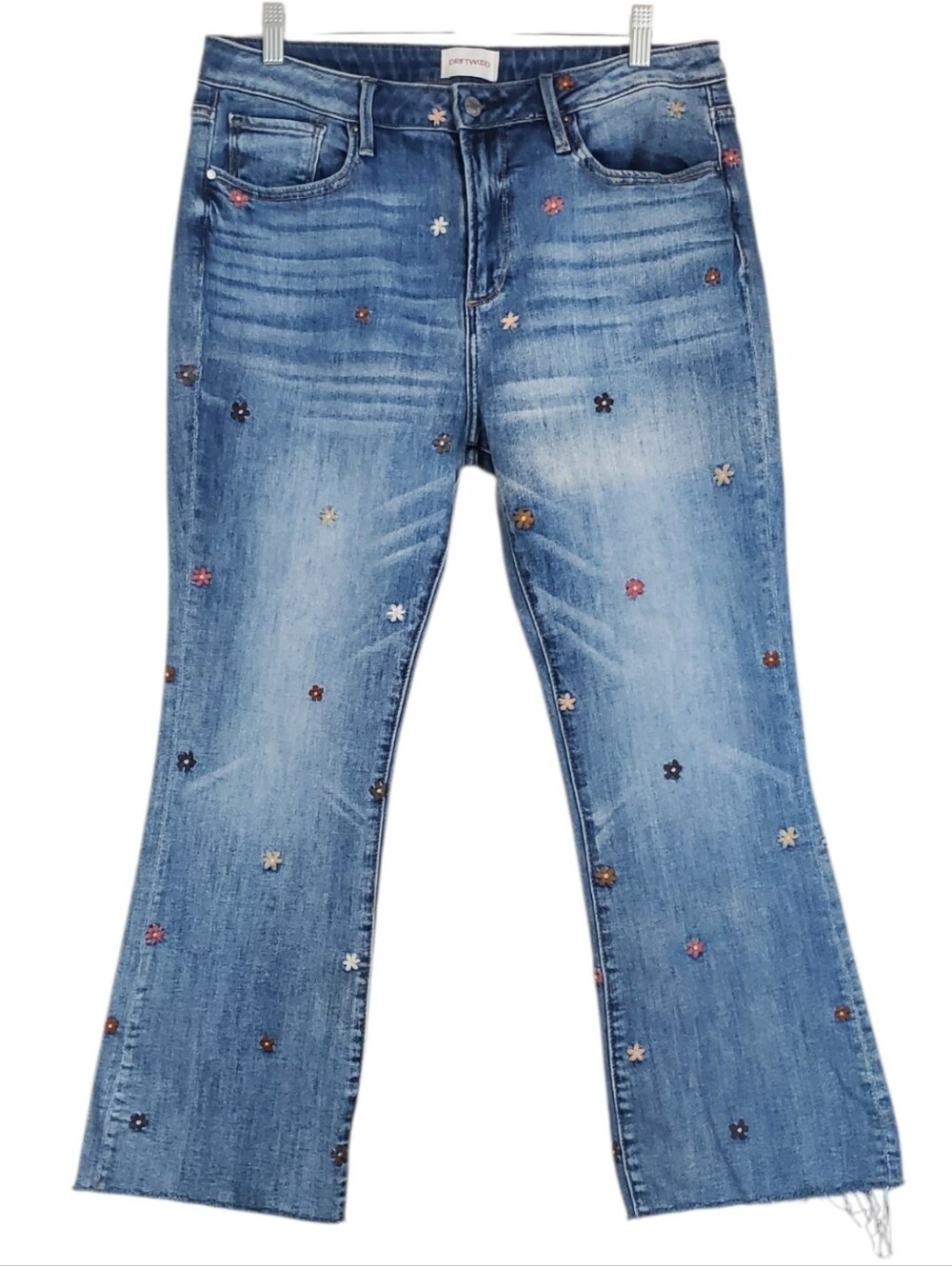 Driftwood Roxy Floral Kick Flare Cropped Denim Jeans Boho Coquette Feminine 32